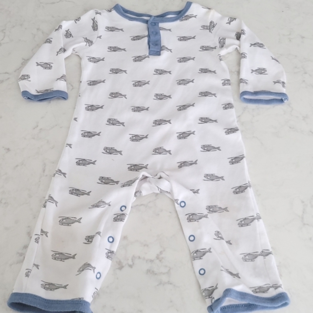 HB HELICOPTER PAJAMAS.SIZE 18 M. GREY WHITE WITH BLUE TRIM.